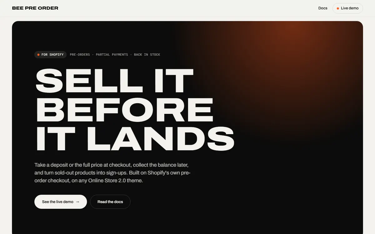 Bee Pre Order homepage