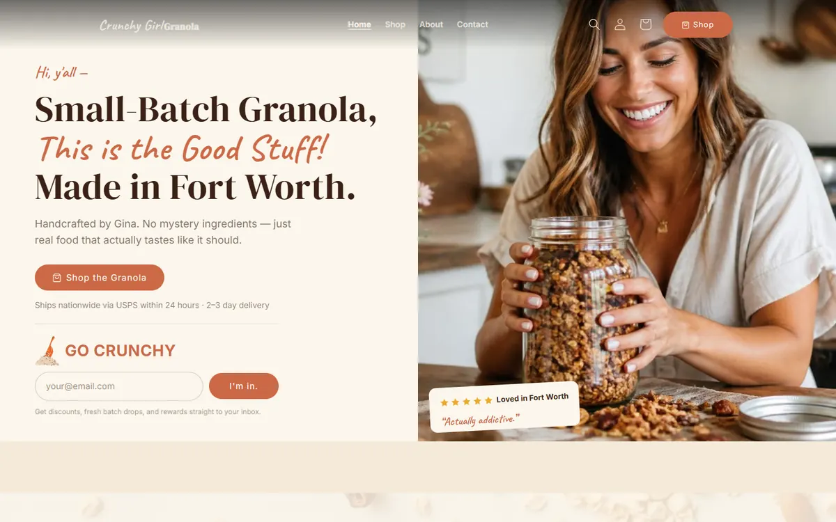 Crunchy Girl Granola homepage