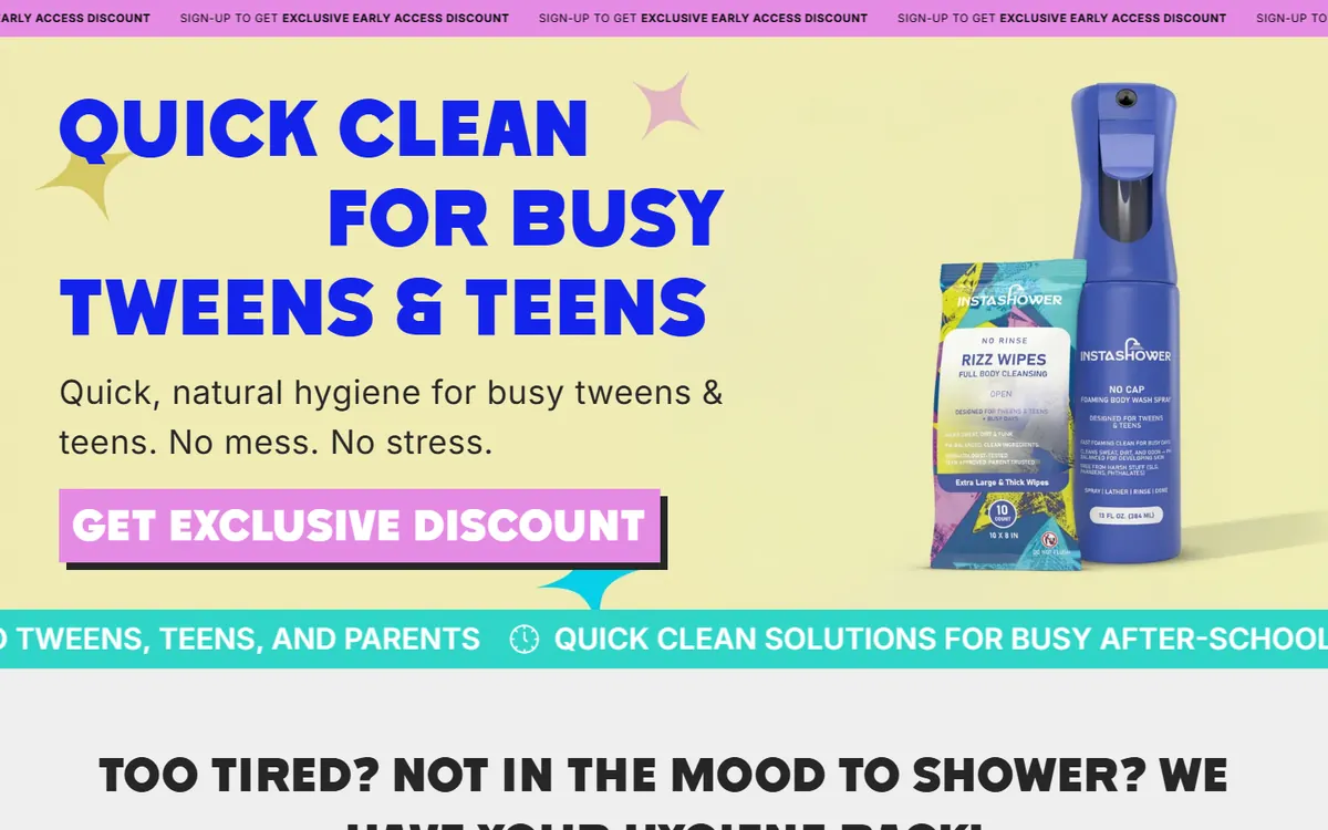 Insta Shower homepage